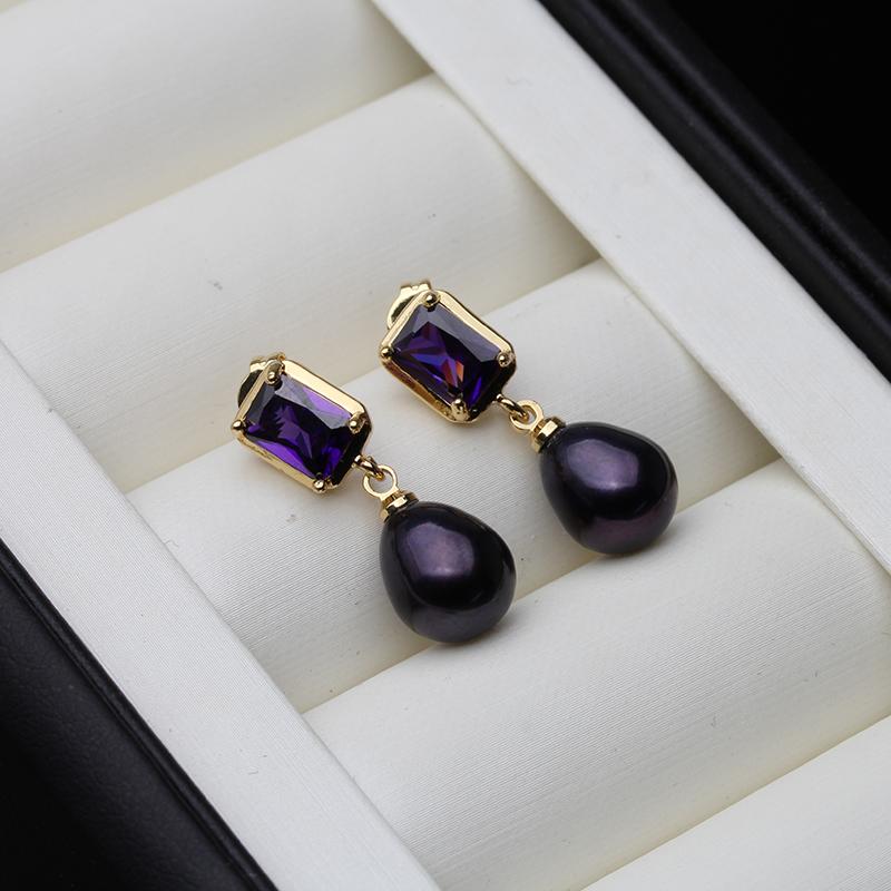 Genuine Freshwater Natural Pearl Earrings Woman,Wedding 925 Silver Pearl Earrings Dangle Girls  Wife Mother Black Grey