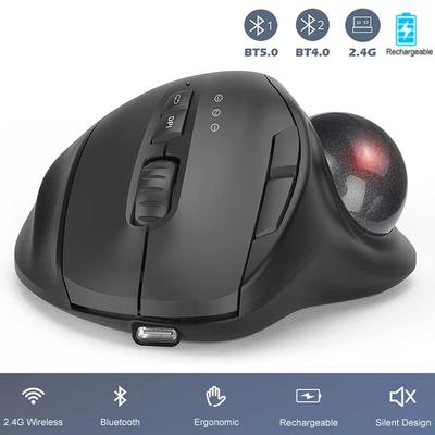 Ratón inalámbrico con trackball de 2,4 GHz y Bluetooth, recargable, diseño ergonómico, control por pulgar para Windows