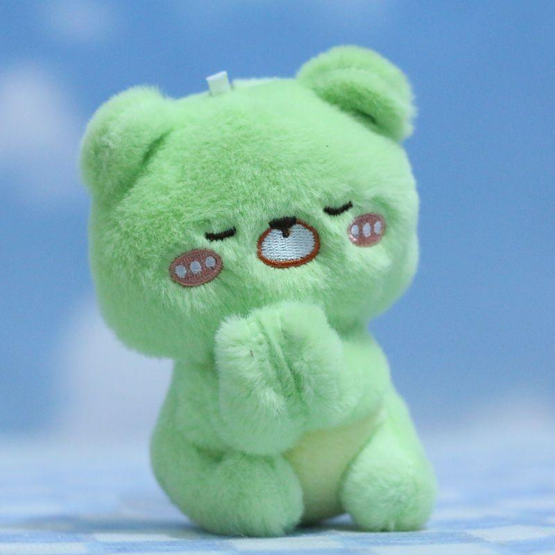 Adorable Cute Plush Pig And Bear Keychain Soft Doll Bag Charm In Pink Yellow Green And Purple