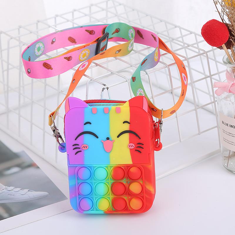 Poșetă nouă pentru fete cu bule Poșetă cu monede prințesă geantă crossbody din silicon moale pentru copii, drăguță pisică, rucsac cu desene animate, jucării pentru ameliorarea stresului, geantă de umăr