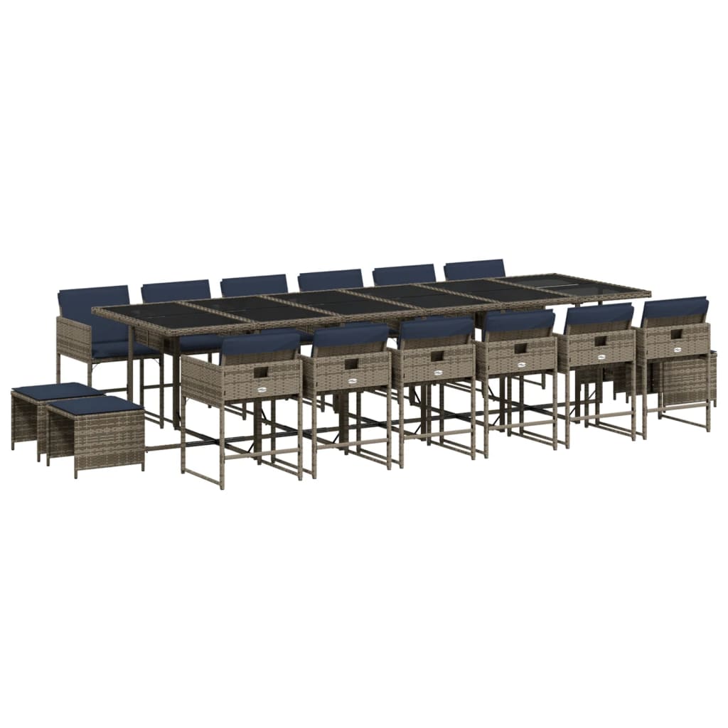 17 Piece Outdoor Dining Set with Cushions Gray Poly Rattan