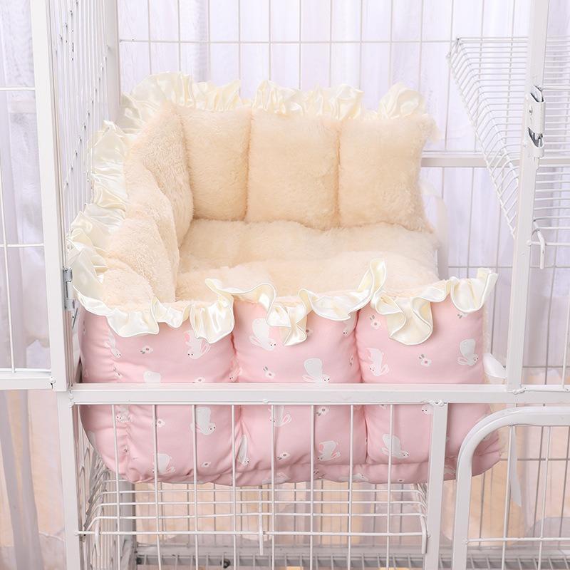 

Autumn Winter Korean Style Floral Border Dogs Cat Bed Detachable Washable Warm Cute Pets Mat Four Seasons Universal Pet Supplies S 48X33CM розовый
