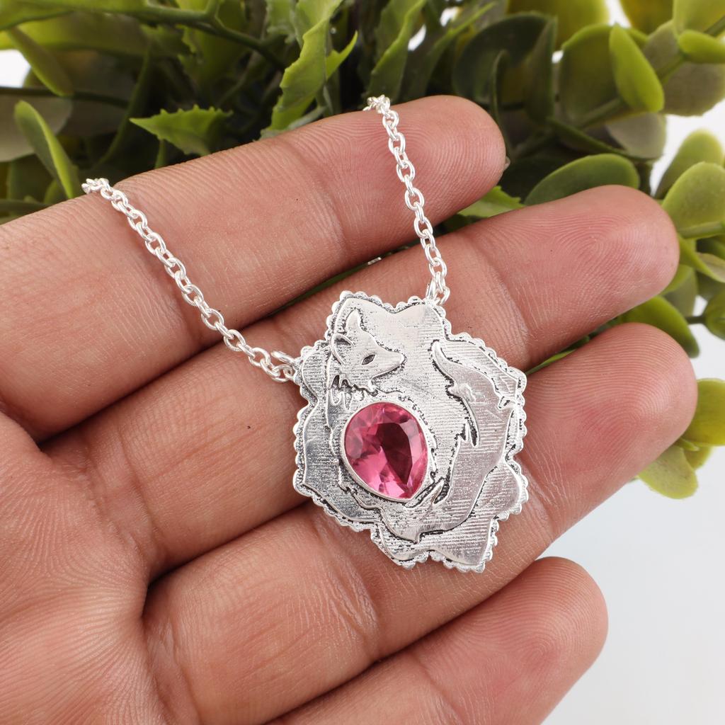 Pretty Pink Tourmaline Gemstone Jewelry, 925 Sterling Silver Pendant, Handmade Gorgeous Jewelry, Designer Pendant Gift For Women