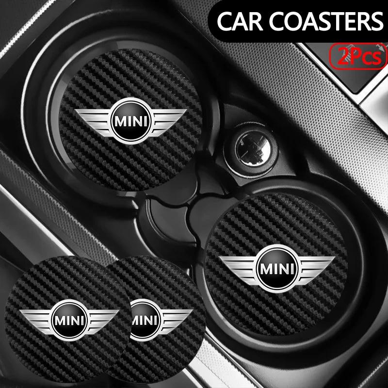 2Pcs Car Carbon Fibre Water Cup Pad Holder Anti-slip Coasters Mat For BMW Mini Cooper R50 R53 R55 R56 R60 R61 F54 F55 F56 F60