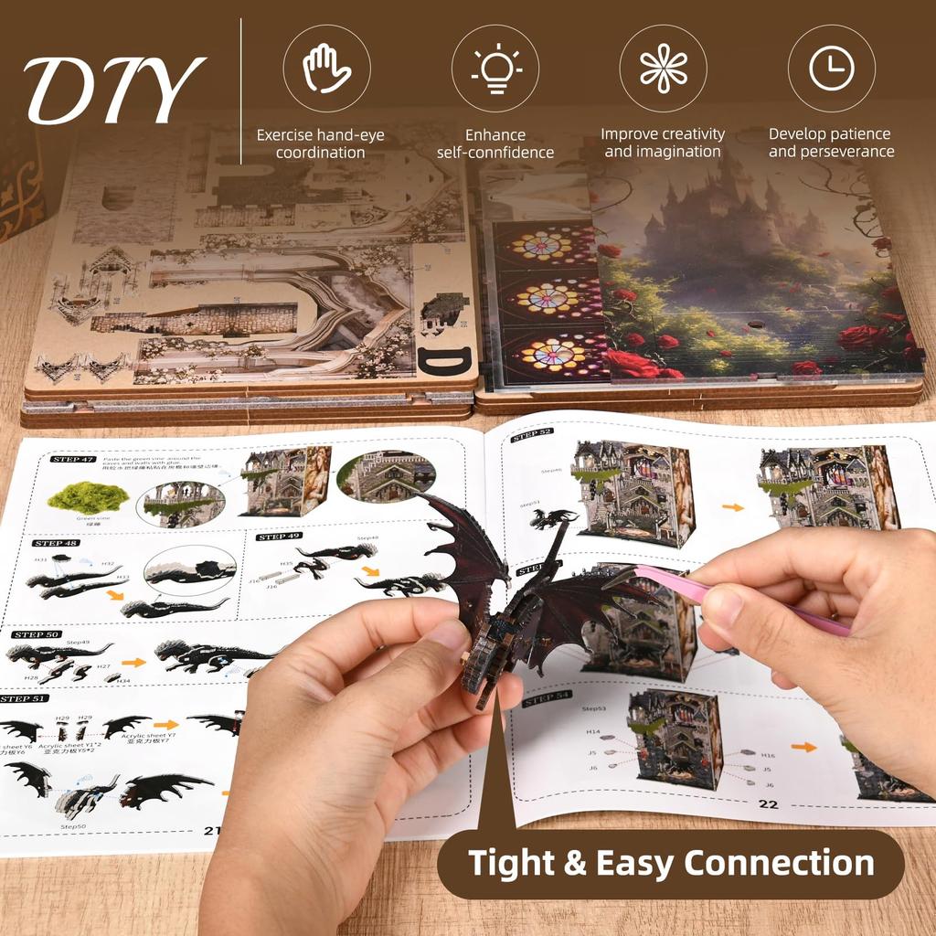 MiniCity DIY BookNook Kit Dollhouse Kit Miniature House Kit BookNook Suitable for and Birthday Collectible with LED Light - - - - Beginners,