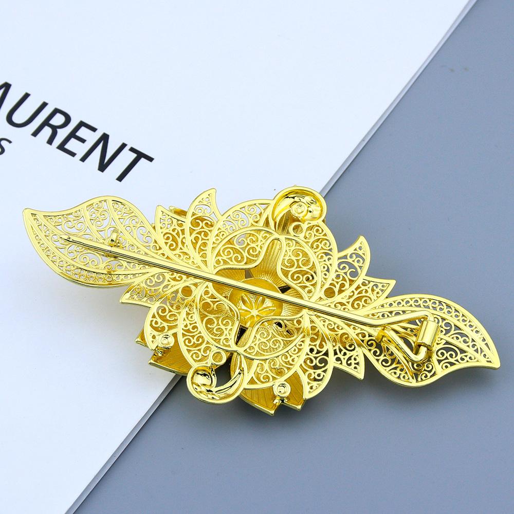 Neue Goldfarbe Damen Blumenkleid Schmuck Abzeichen Anstecknadel Clip Große Brosche