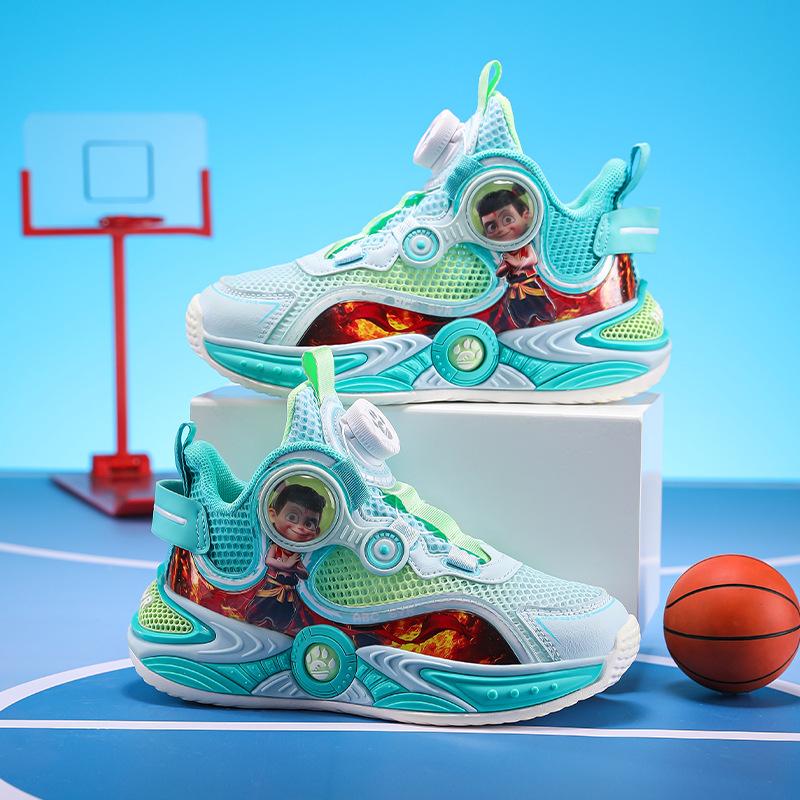 Nezha classmate children's basketball shoes summer new boys' single net hollow sports shoes medium and older children's breathable travel shoes