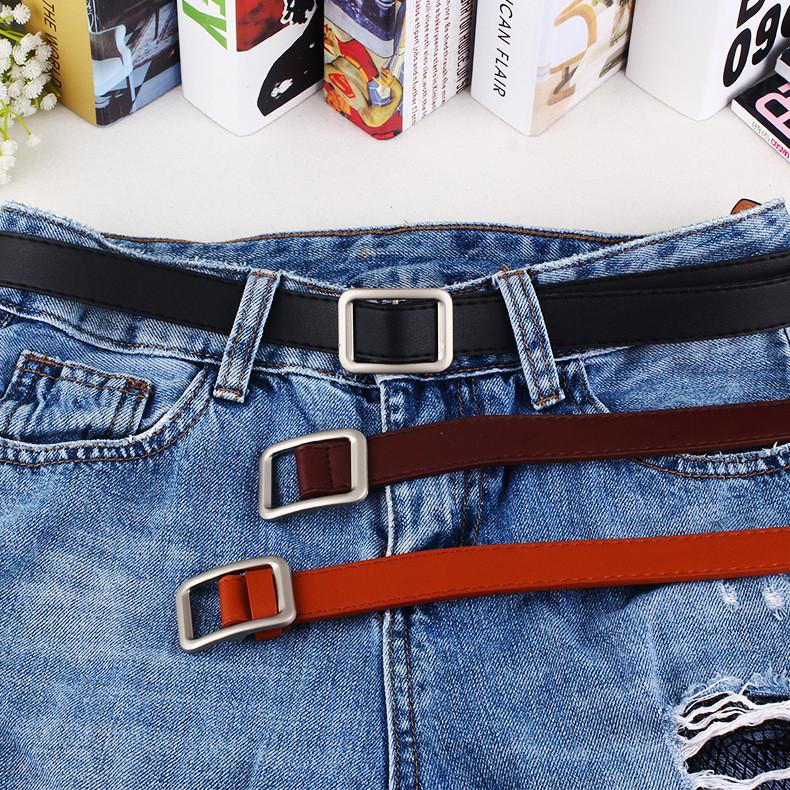 Simple Color Solid Metal Buckle Decor Women Waist Belt With No Punching Design