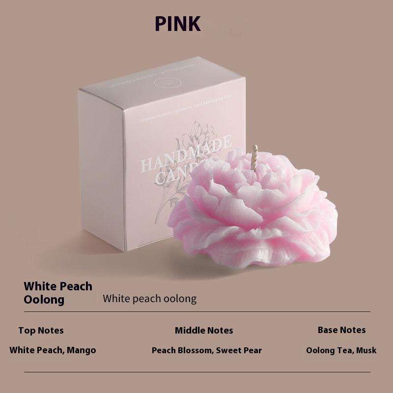 

Camellia Scented Candle Premium Sense Ornament Soybean Wax Birthday Gift White peach - powder