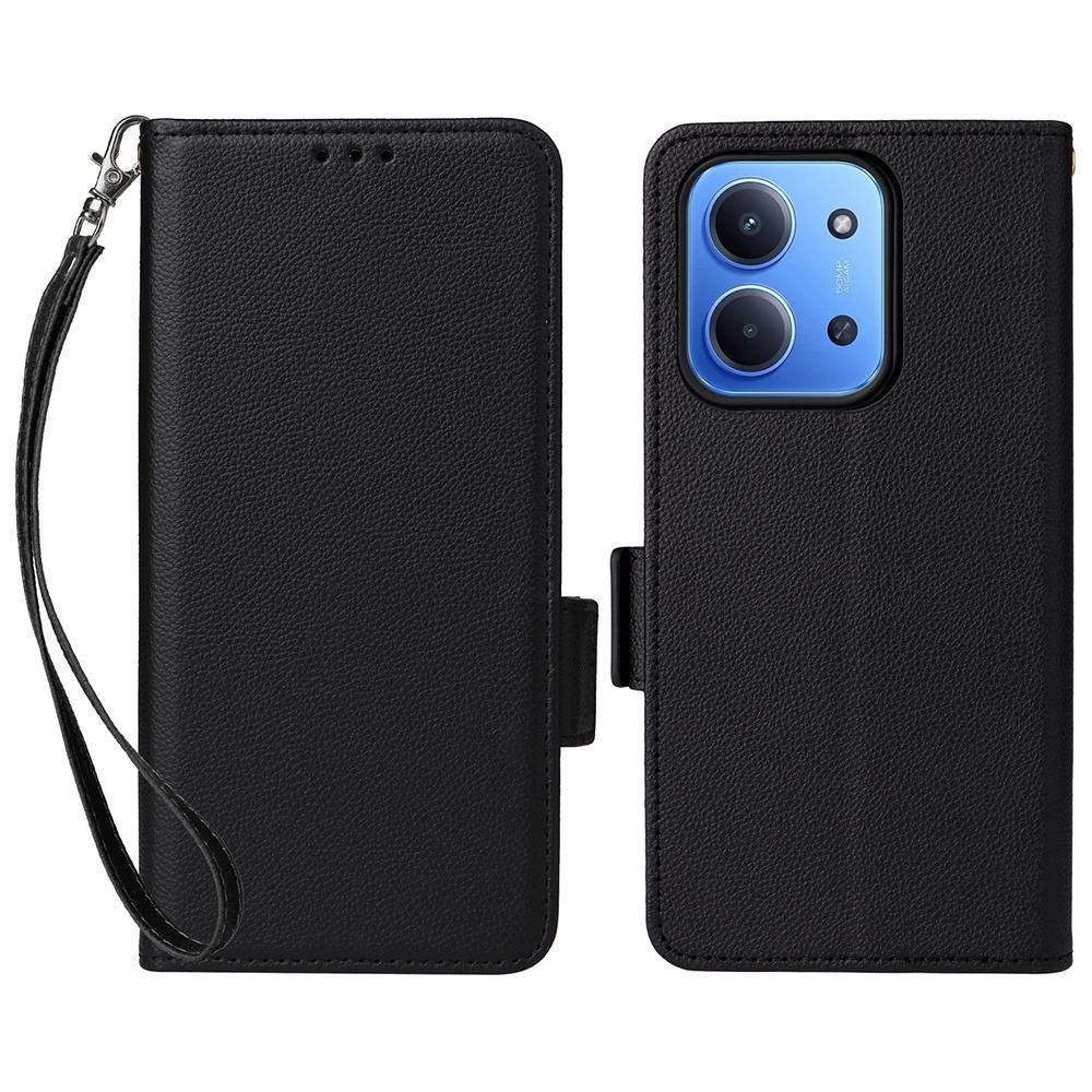 For Xiaomi Redmi 15C 4G (Global) (171mm)/Poco C85 4G Case with Wrist Strap Litchi Texture PU Leather Wallet Phone Cover