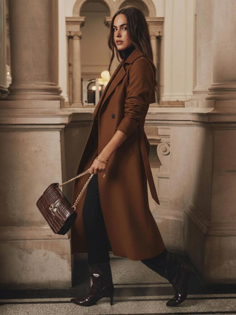 European Russian Winter Hot Sale: Classic Brown Woolen Coat for Women
