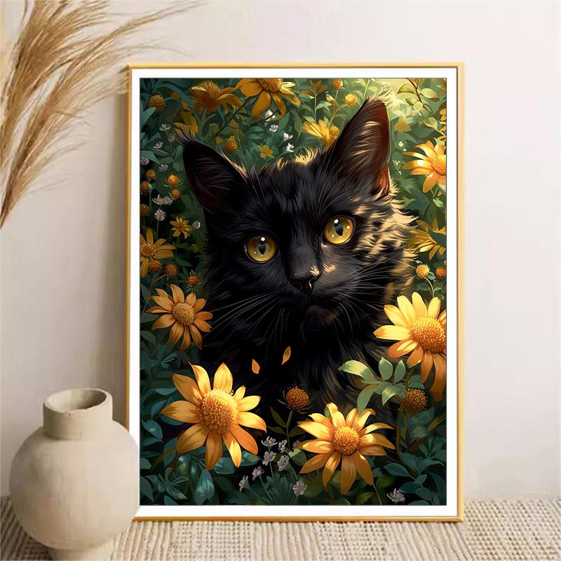 5d DIY Diamant Malerei Kreuzstich schwarze Katze gelbe Blume Diamant Stickerei Mosaik voller Runde Bohrer Home Decor