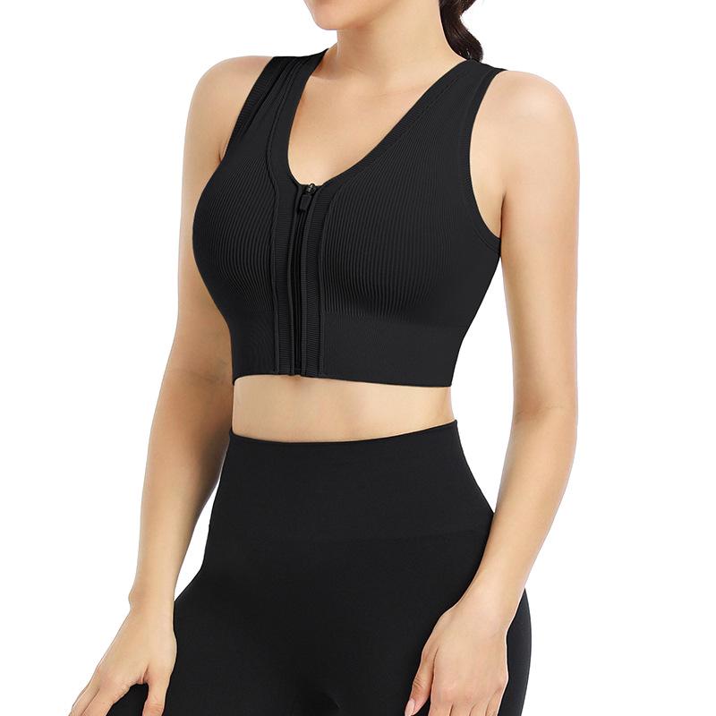 Women's Front Zipper Shockproof Sports Bra: Cross-Border Stylish Yoga Vest for Running & Fitness