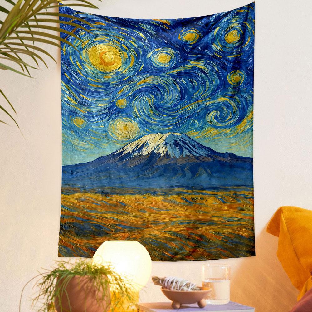 Starry Night Over Mountain Landscape Patterned tapestry home decor, suitable for bedroom and living room, gift