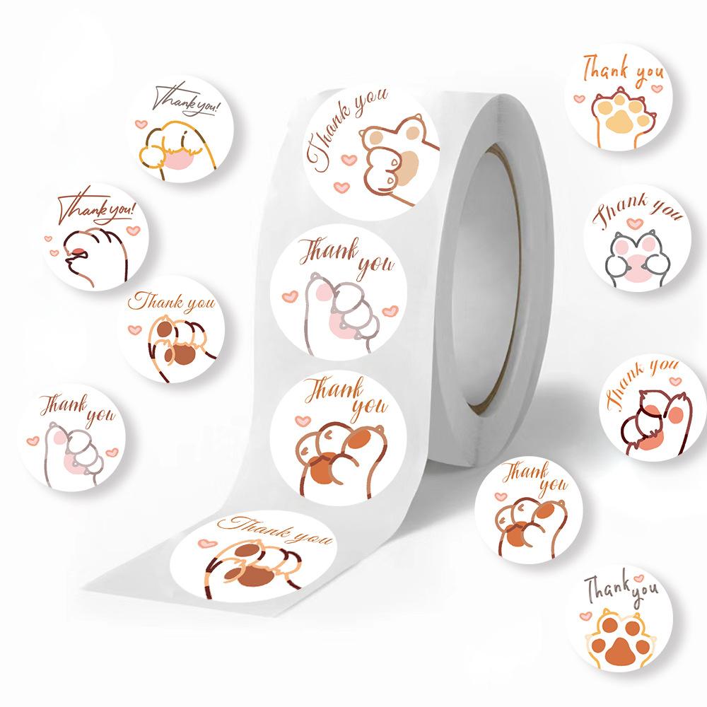 500 Pictures/roll Roll Sticker Tape Cartoon Cat Claw Thank You Material Envelope Seal Sticker
