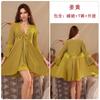 Spring and summer pajamas women with chest pads, suspenders, pajamas, pure desire wind long-sleeved pajamas, three-piece loungewear