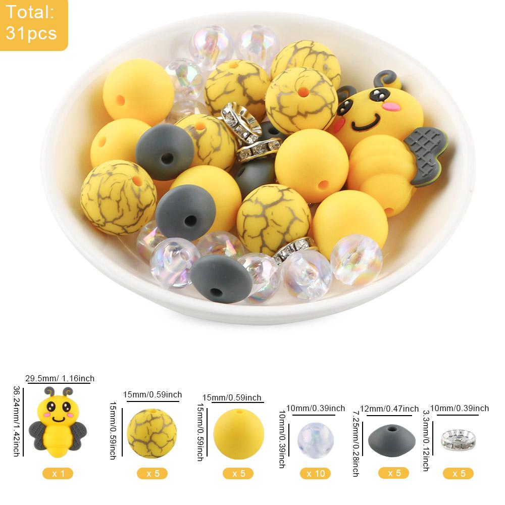 New 31Pcs/Set 3D New Silicone Focal Beads Round Bead For Jewelry Making DIY Beaded Pen Keychain Necklace Bracelet Accessories