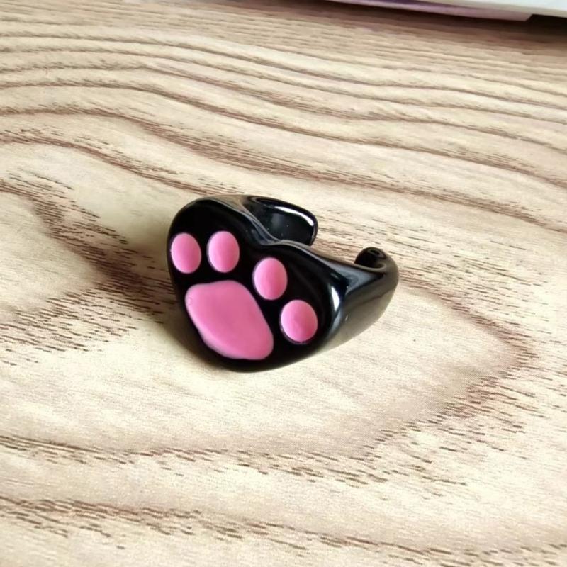 Resin Bear Paw Rings Casual Outfits Heart Open Rings Fashion Adjustable Finger Rings Personality Bear Paw Joint Rings