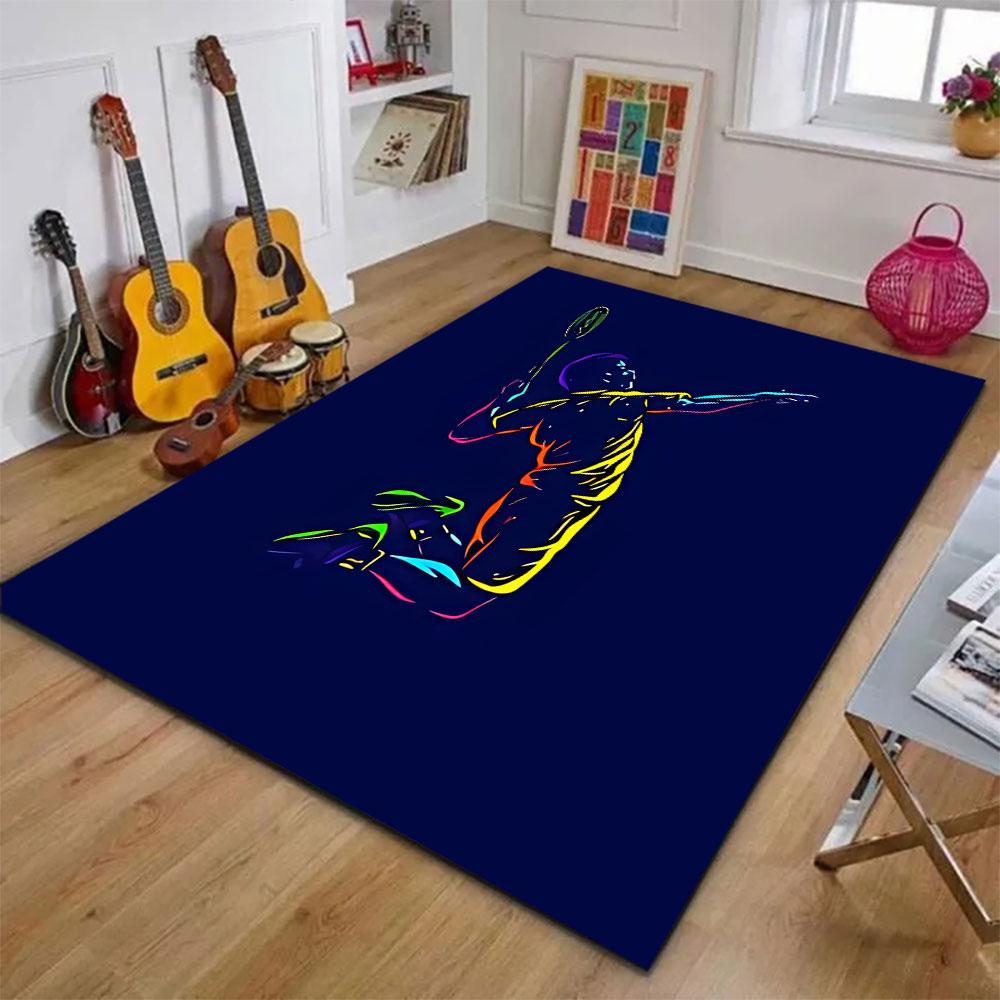 Colorful Badminton Player Illustration Patterned Carpet, Suitable As a Non Slip Play Mat for the Living Room and Bedroom Sofa