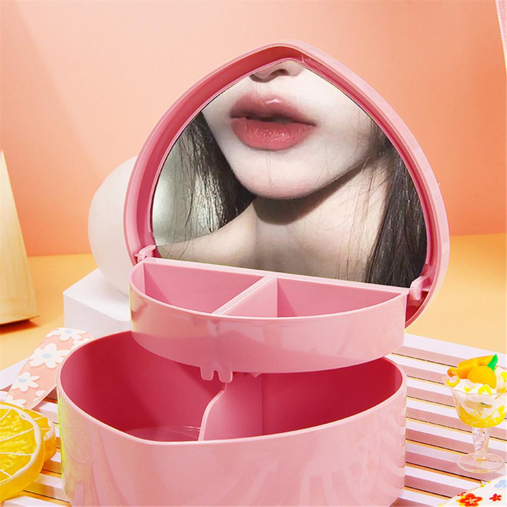 1 Stück herzförmige Schmuckschatulle, zweilagig, kompakt, mit Spiegel zur Dekoration