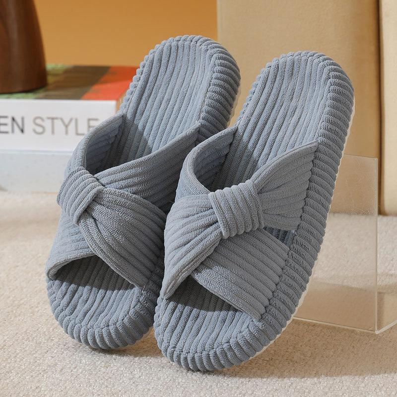 Fashion Indoor Corduroy Slippers for Women Fashion Cross Strap Cotton Slippers Woman Non Slip Platform House Cotton Slides Femle