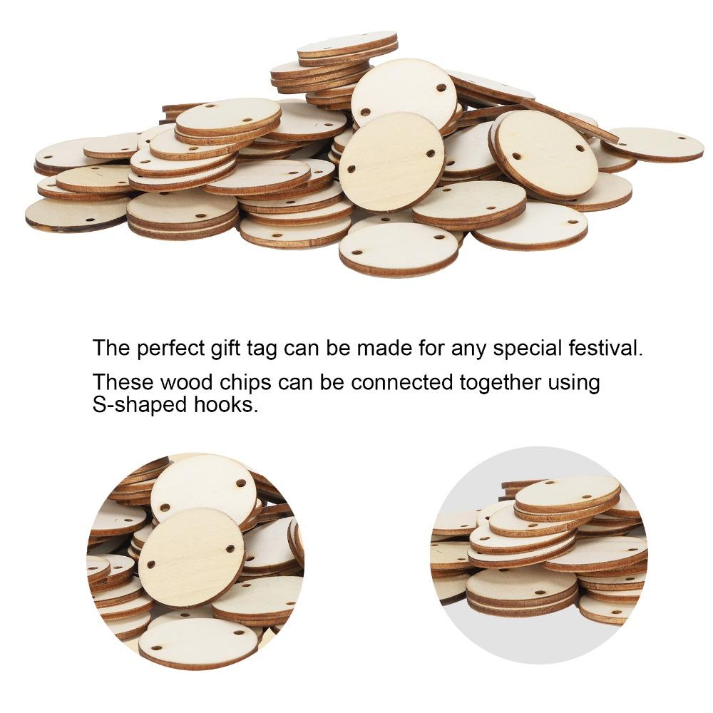 100pcs Wood Handmade DIY Unfinished Blank Wood Chips Round With Hole Wooden Pendants 3.5cm Round Wood Pieces Craft Decoration