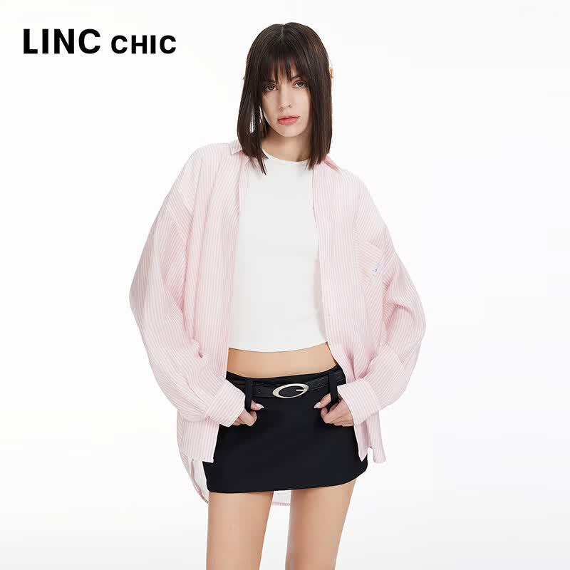 Jinyujie Women s Loose Fit Striped Print Long Sleeve Shirt M