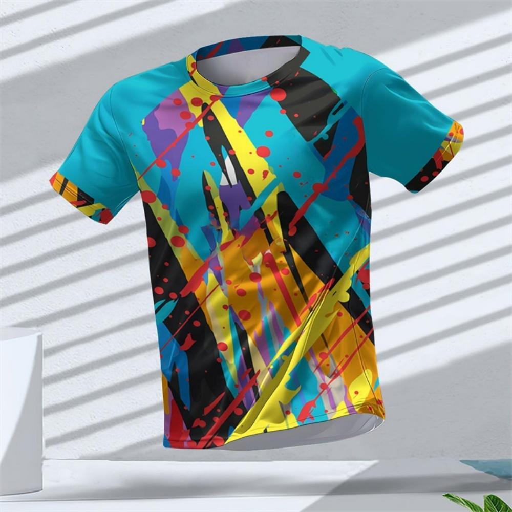 Fashionable gradient geometric pattern 3D printed sports T-shirt