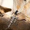 Personality diamond-set imitation pearl cross double-layer sweater chain temperament necklace