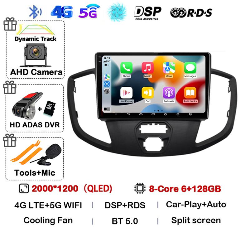Android 14 Carplay Auto WIFI+4G For Ford Transit 2015 2016 2017 2018 GPS Car Radio Multimedia Video Player Stereo 360 Camera DSP