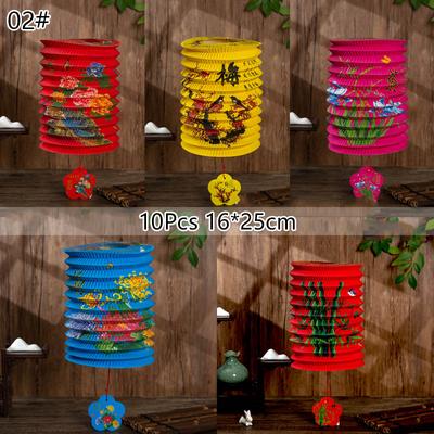 10/12pcs Chinese Traditional Mid-autumn Festival Decor Hanging Paper Lantern Folding Organ Design Portable Lantern With Handle