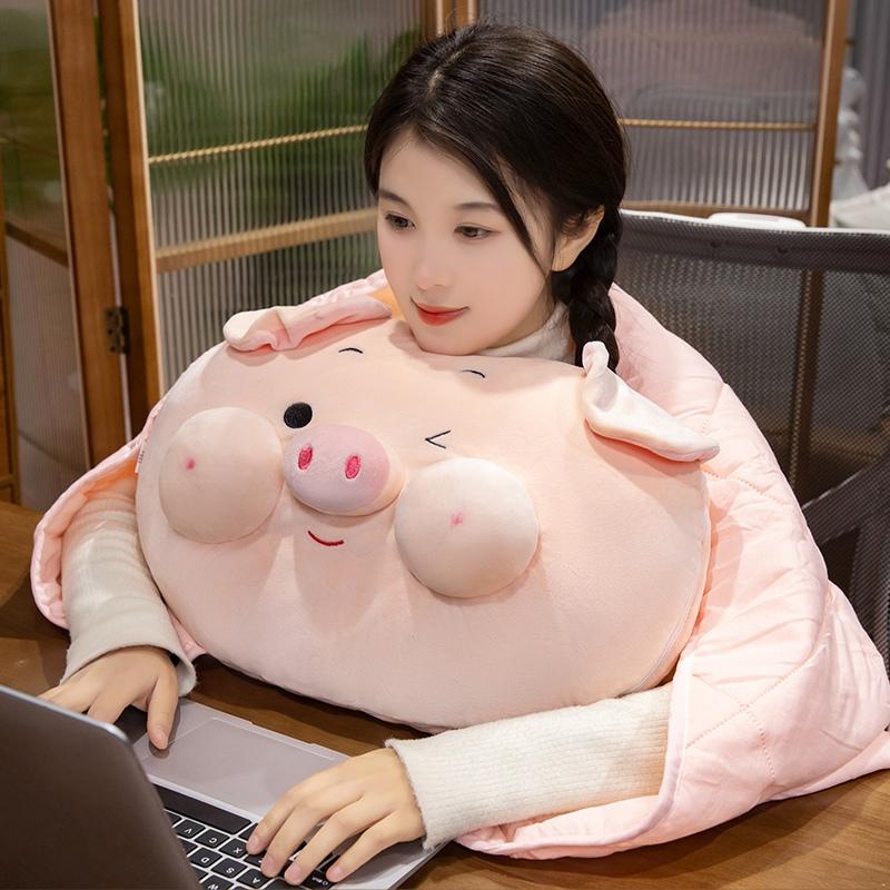 1Pc 4050Cm Cartoon Plush Piggy Plush Pillow With Blanket Doll Stuffed Soft Animal Pig Cushion Lovely Toy For Birthday Gifts