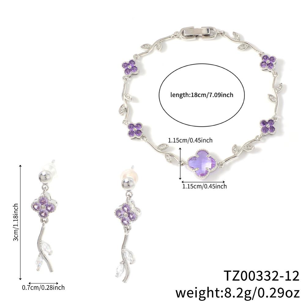 Elegant and Stylish Lucky Clover and Sweet Four-leaf Clover Bracelet and Earring Jewelry Set