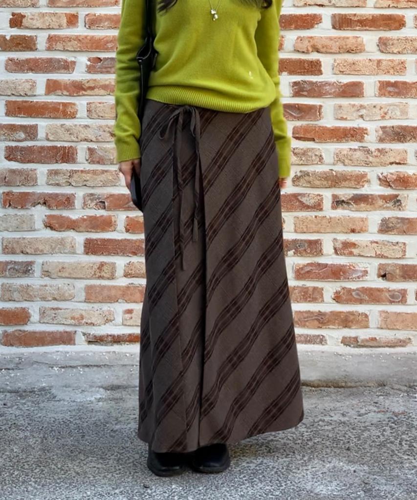 Tudment 70S Classic Check Long Skirt Brown