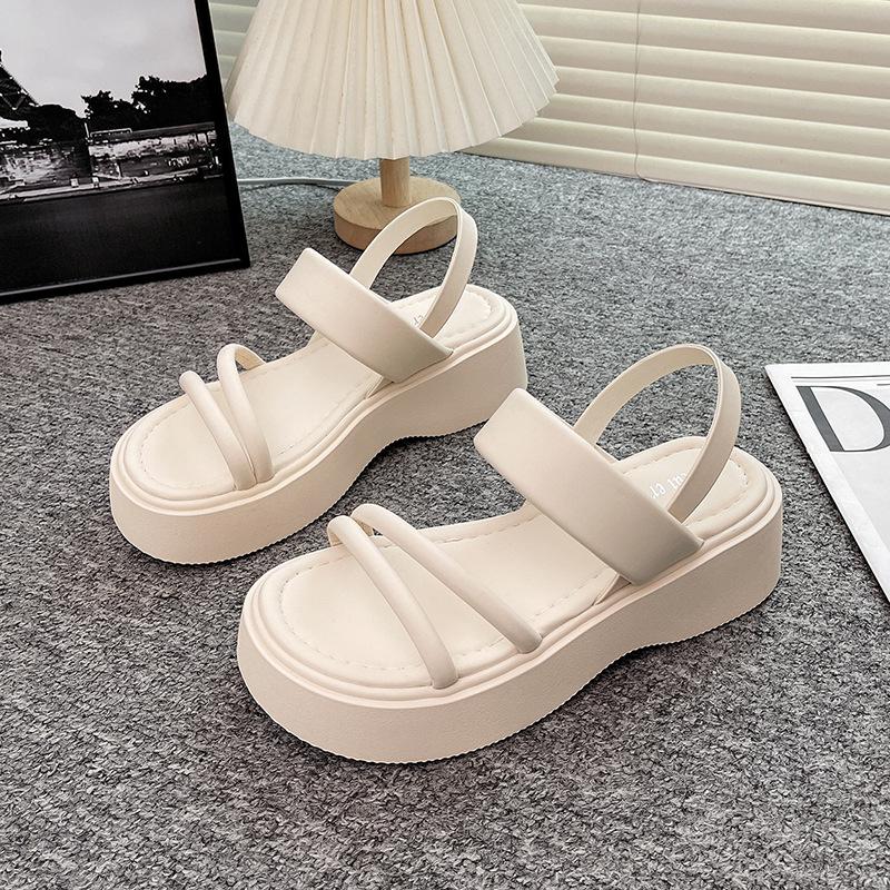 Roman sandals women's 2025 new summer thick-soled one-word belt versatile fashion flat-bottomed fairy style muffin women's shoes