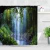 Tropical Landscape Shower Curtain 3D Open Window Ocean Beach Starfish Shell Palm Tree Scenery Waterproof Bathroom Decor Curtains