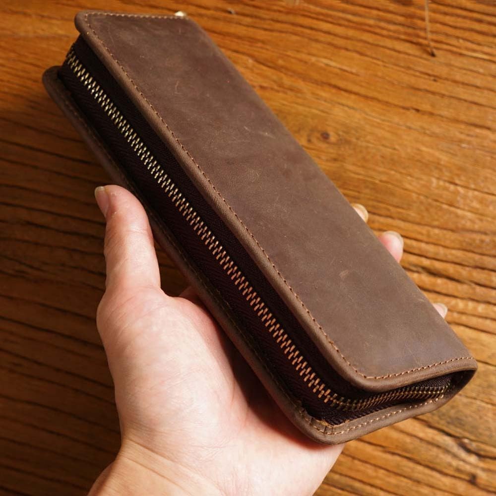 Leder Stiftemäppchen groß einfach zu bedienen für Grundschule Mittelschule Gymnasium Erwachsene Etui, Beutel, hochwertiges Leder, Fassungsvermögen,