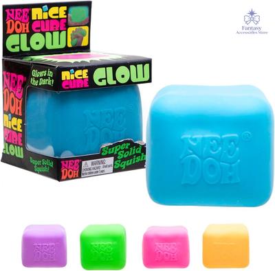 Needoh Schylling Nice Cube Glow Sensory Toy With A Super Solid Squish - Glows In The Dark And Always Returns To Its Square Shape