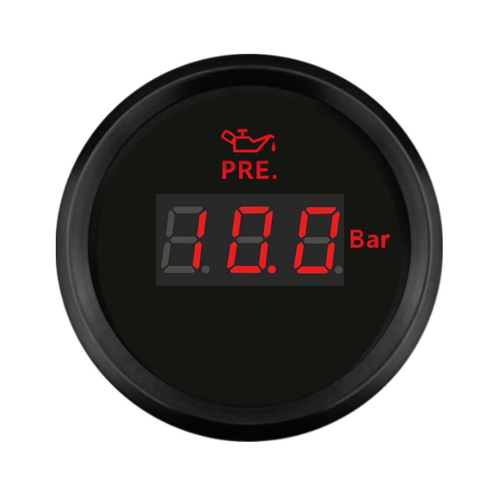ELING Auto Marine Oil Pressure Gauge Meter 0-10bar 0-145Psi 52mm(2 ) 12V/24V with Backlight 0-10Bar 0-145Psi