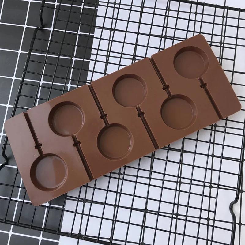 5/6 Holes Reusable Silicone Round Lollipop Mold Soap Lollipops Chocolate Decoration Stencil Confectioners Baking Tools Supplies