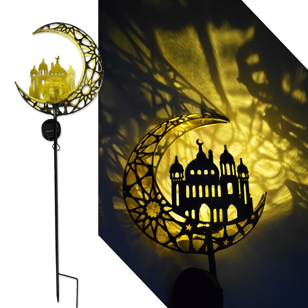 

YZYOE Solar Moon Castle Garden Decorative Wrought Iron Castle House Floor Wireless Dusk to Dawn LED Landscape Light, Light, Light, Waterproof.