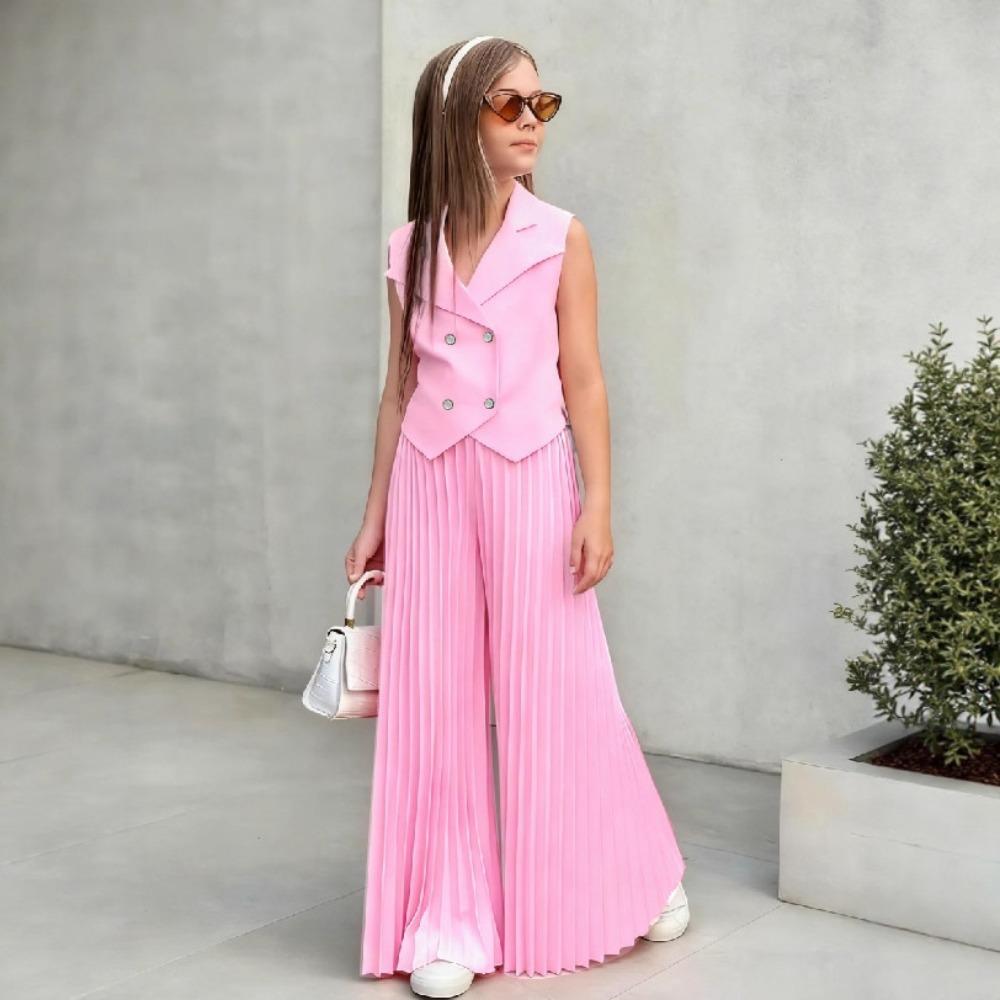 Dívčí oblečení 2-8 let Bezrukávý top + Široké plisované kalhoty Dětská sada