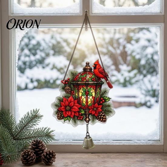 Weatherproof Hanging Decoration Vintage Lantern Bird Flower Ornament, Stained Glass Acrylic Window Squirrel Decor, Door with Bell Ornament