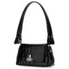 VIVIENNE WESTWOOD Silver Metal Accessories Crocodile Pattern Embossed Leather Shoulder Bag Women Shoulder Bag Black 46030001WL0098N401