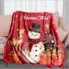 1PC Custom Name Christmas Snowman Deer Outdooor Flannel Blankets Throw Blanket All-Season Throw Gift Bedspread for Couch, Bed, Camping Holiday Birthda