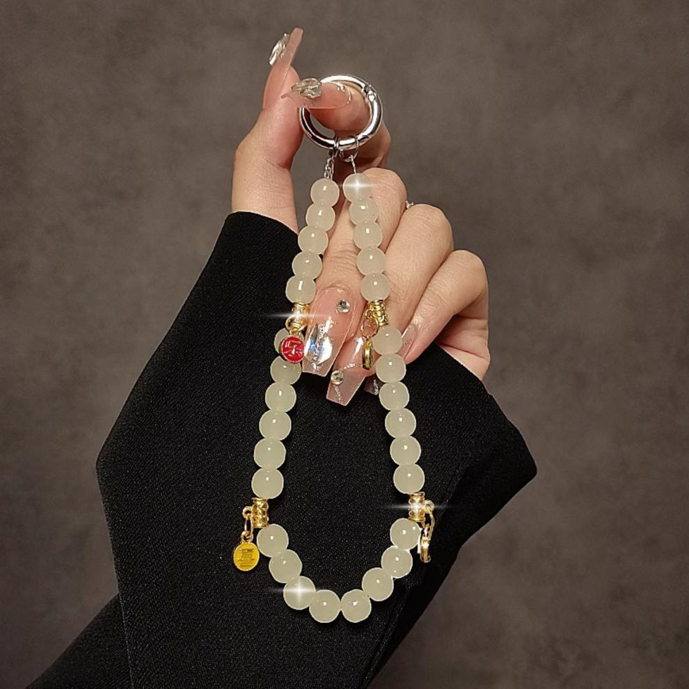 Portable Pvc Handcrafted Phone Lanyard With Peace And Joy Beads For Men And Women
