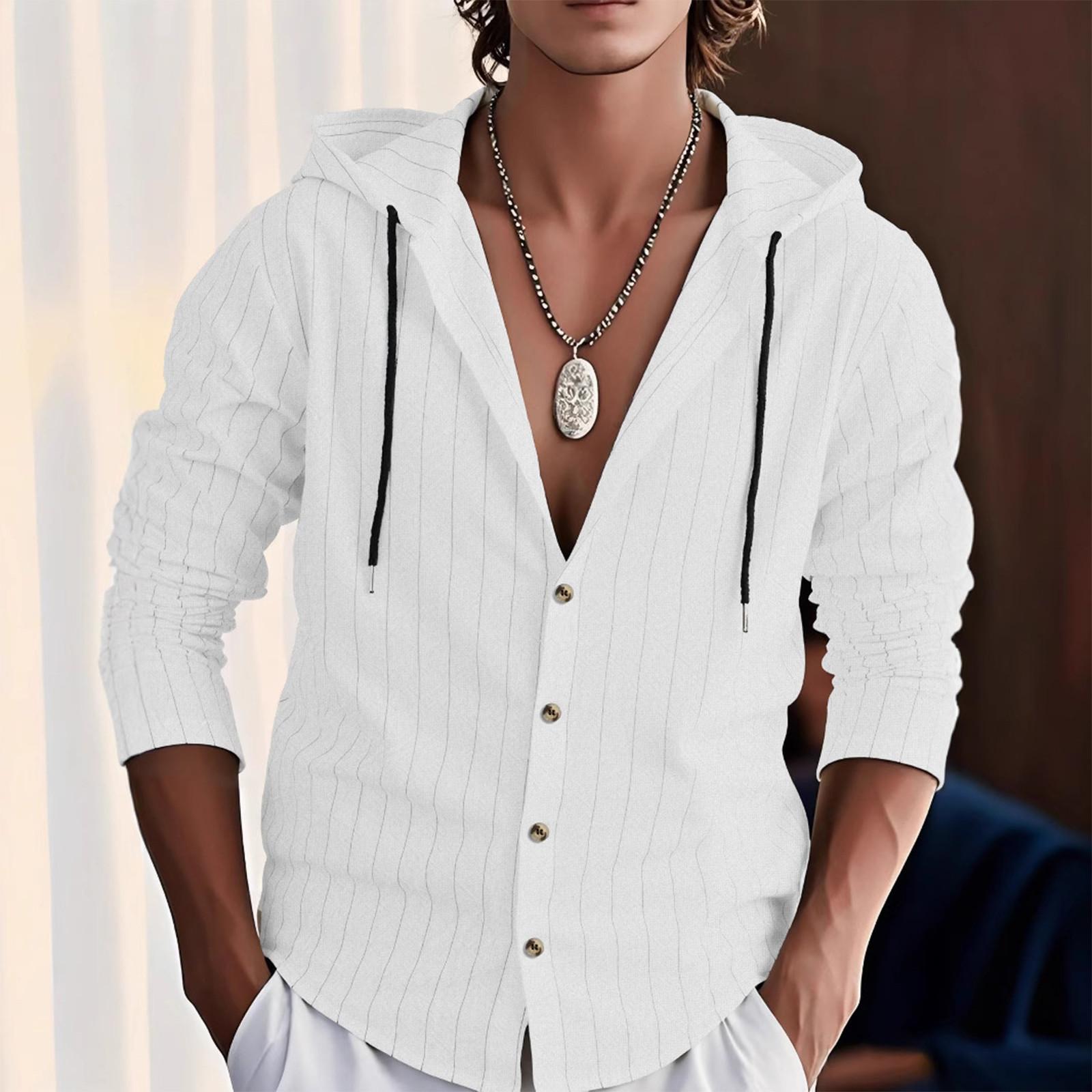 

Мужская однотонная повседневная рубашка с длинными рукавами, капюшоном и кардиганом на шнурке M белый