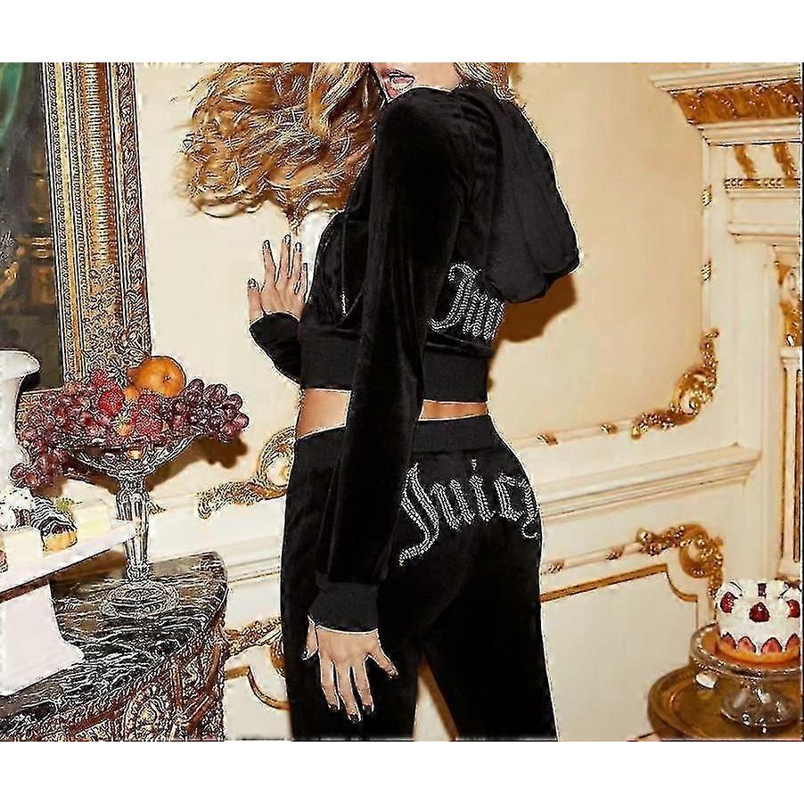 Veludo Juicy Roupa de Costura Moletons de Veludo com Zíper e Conjunto de Calças Roupa Esportiva 2024 Agasalho Crop Feminino Primavera/Outono