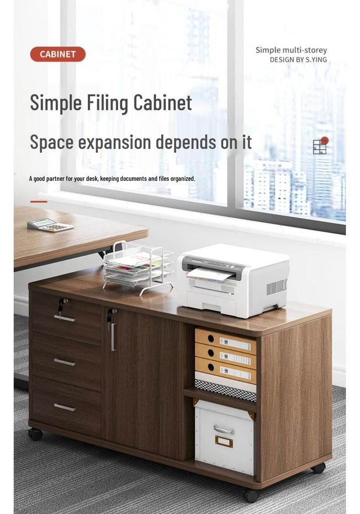 Wooden Office Filing Cabinet with Lock and Under-Desk Storage