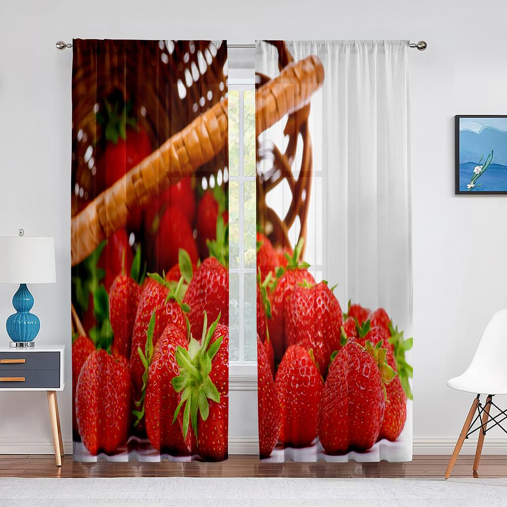 Căpșuni în apropiere fructe coapte de vară tul perdele pentru sufragerie decorare dormitor șifon perdea de fereastră din voal transparent